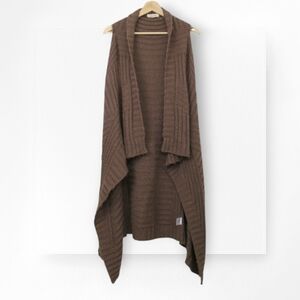 Pink Rose Draped Sweater Vest Long Cardigan Medium Brown Knit Ribbed Medium